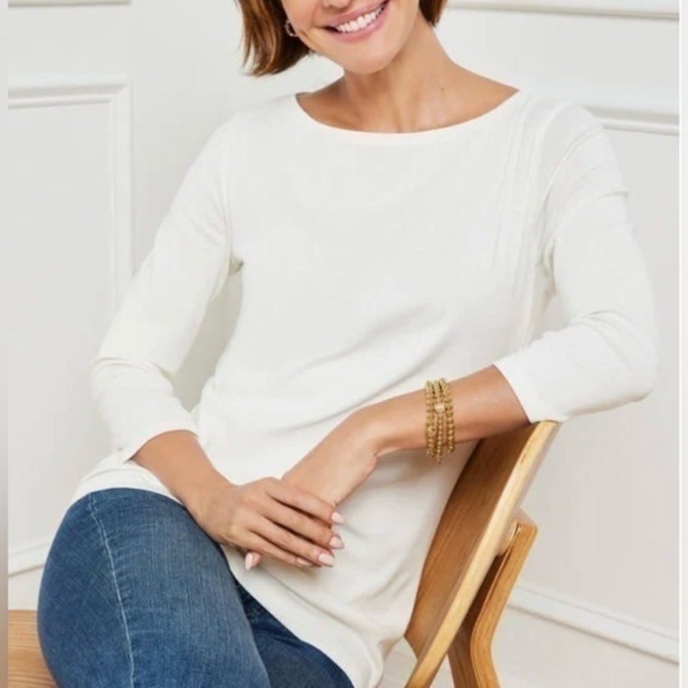 Talbots Cream White Ribbed Bateau Neck Sweater